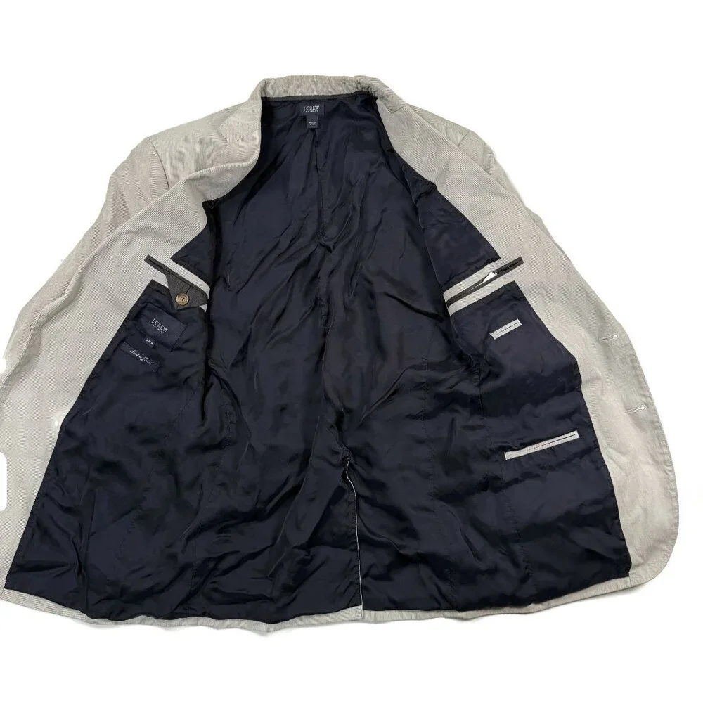 J CREW Ludlow‎ Blazer Jacket Gray Micro Stripe Mens 38R Cotton 16899